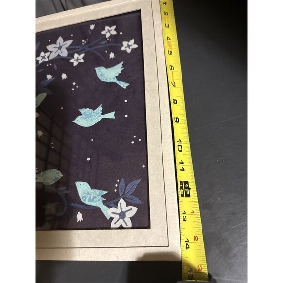 Vintage Chinese Jianzhi Paper Art Framed Bird Flowers Tree Leaves 14x6” Blue - Picture 5 of 16